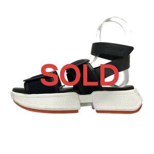 HERMES geek - Black Leather Chemical Fiber Women's Sandals 890-070725